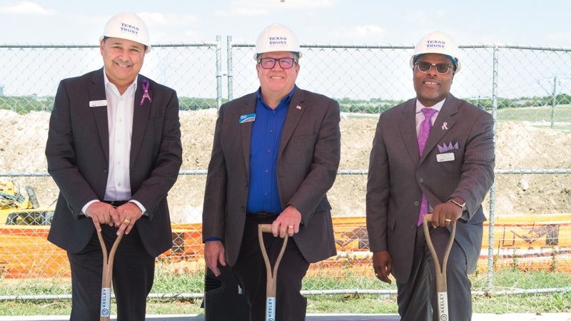 Councilman Juan Frequez, CEO Jim Minge, and Mansfield Mayor Michael Evans break ground